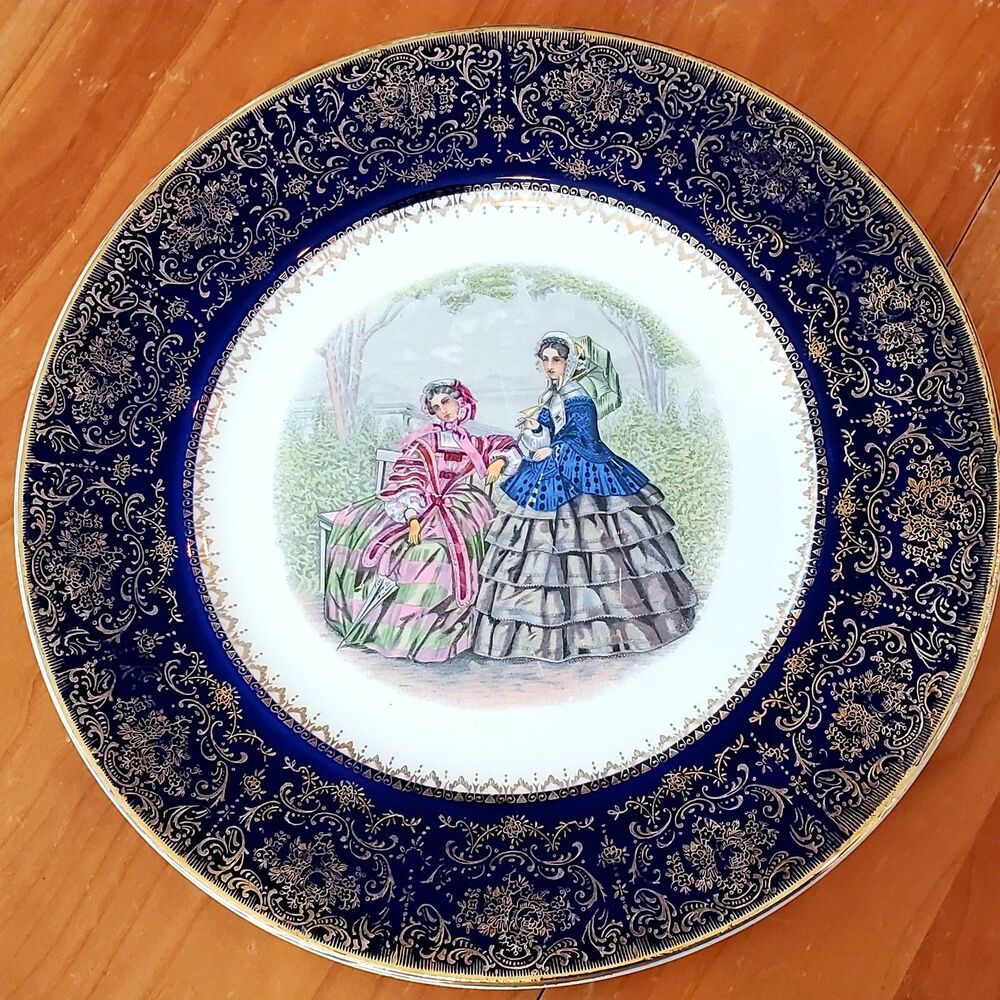 2x Imperial‎ Salem China 23 Karat Gold Victorian Ladies 10.75" Dinner plates
